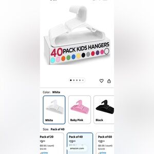 40 Pack Kids White Plastic Hangers